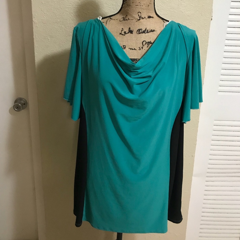Teal and black blouse